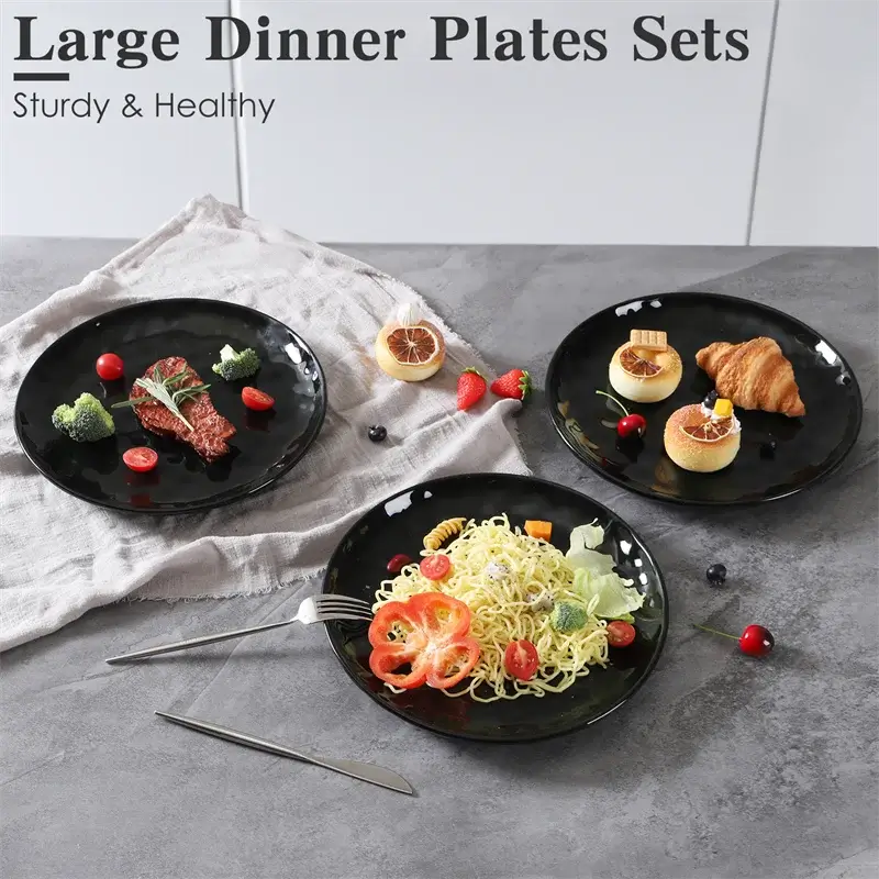 Black Hammered Ceramic Plate 6-Piece Set