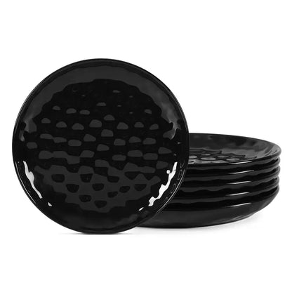 Black Hammered Ceramic Plate 6-Piece Set