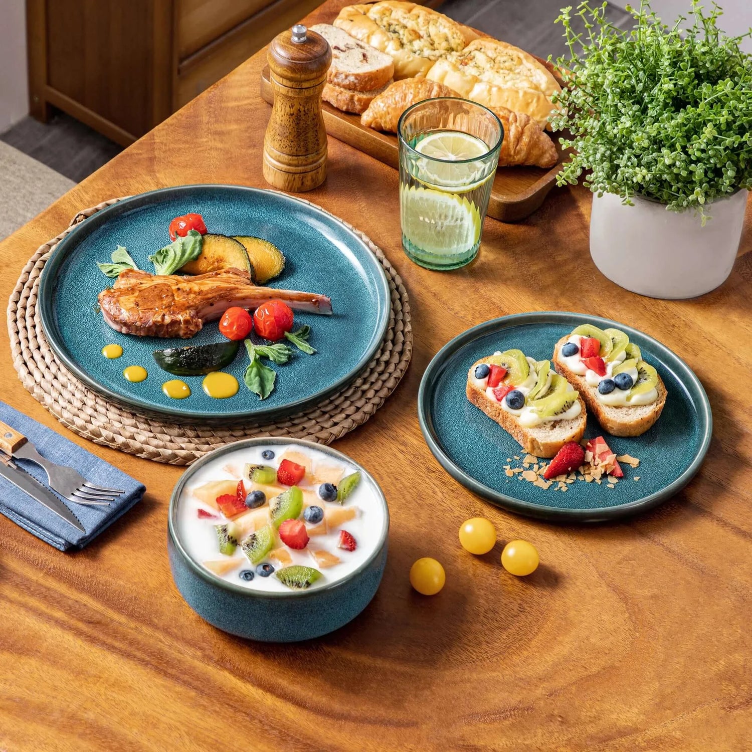 Blue Reactive Glaze Ceramic Dinnerware Set