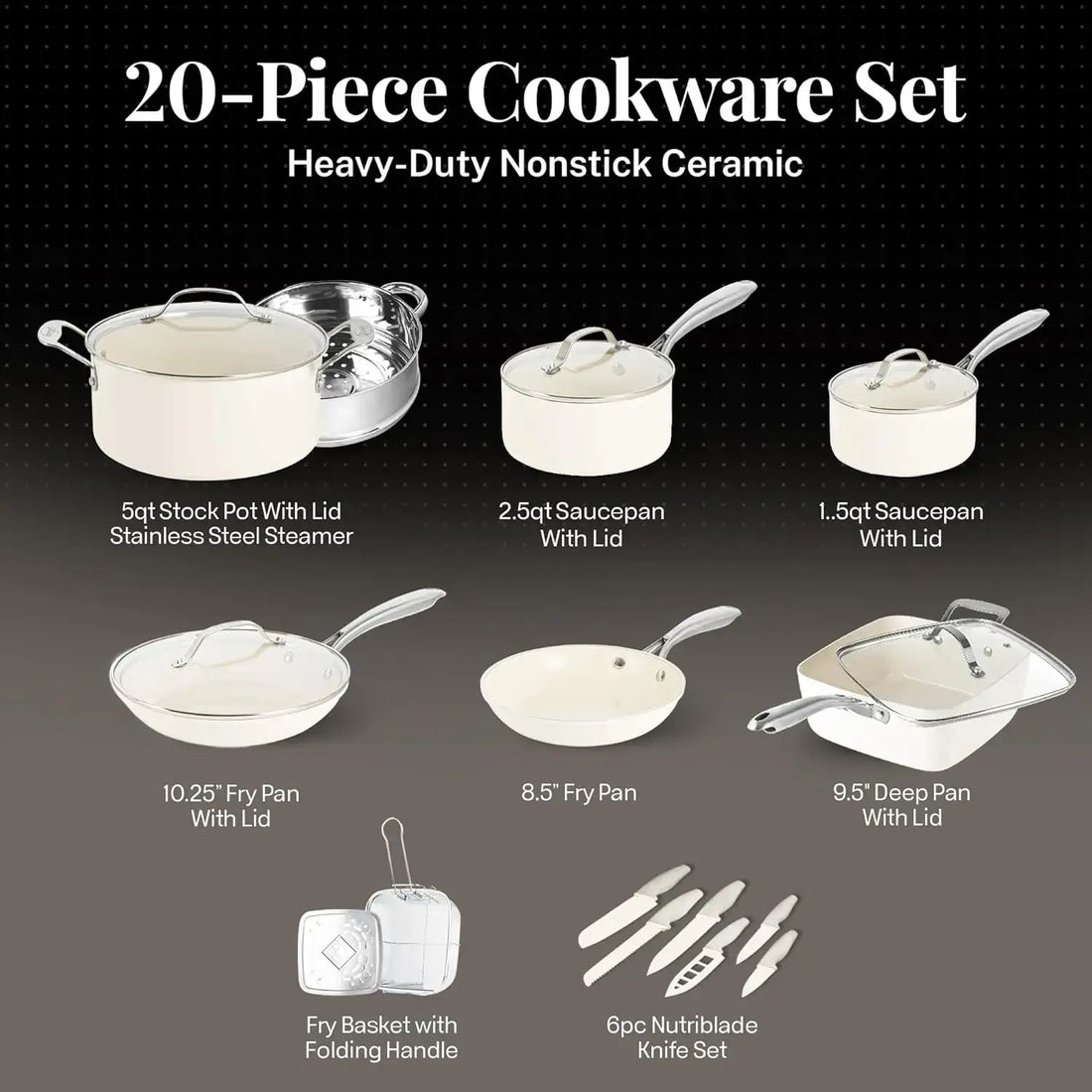 20-Piece Ceramic Nonstick Cookware Set