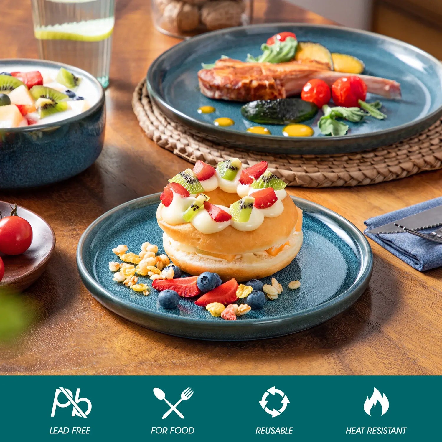 Blue Reactive Glaze Ceramic Dinnerware Set