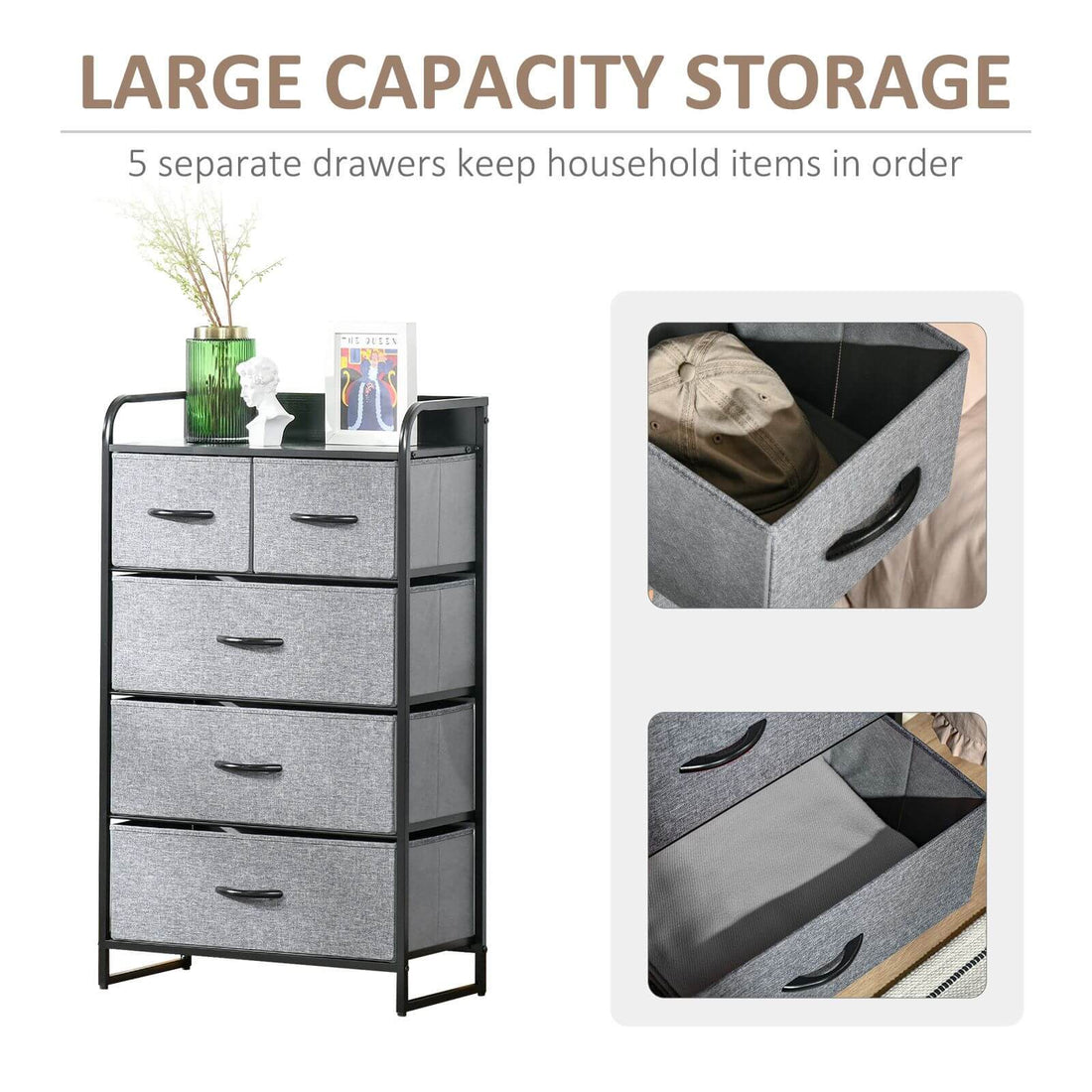 5-Drawer Steel Frame Dresser Tower – Gray