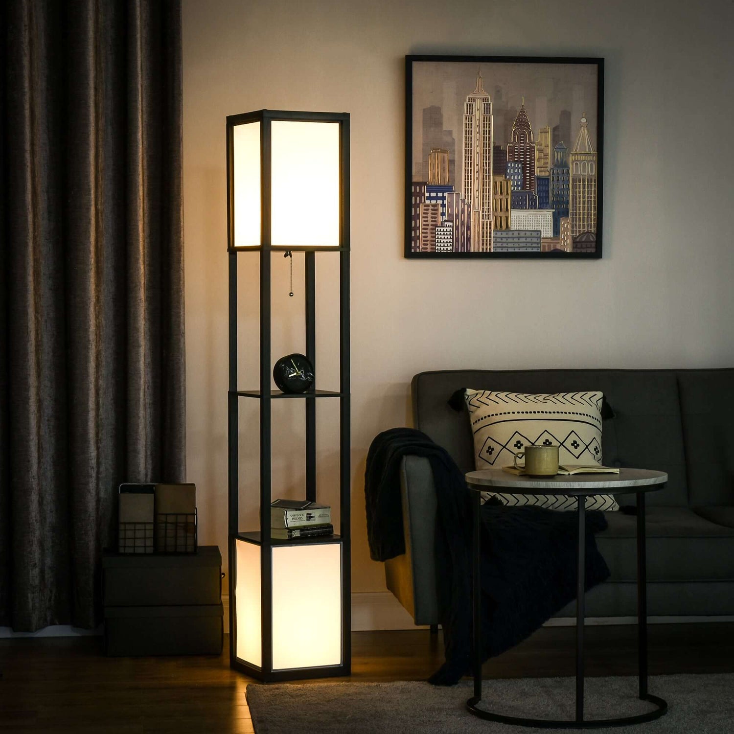 Modern Floor Lamp with Shelf &amp; Dual Light