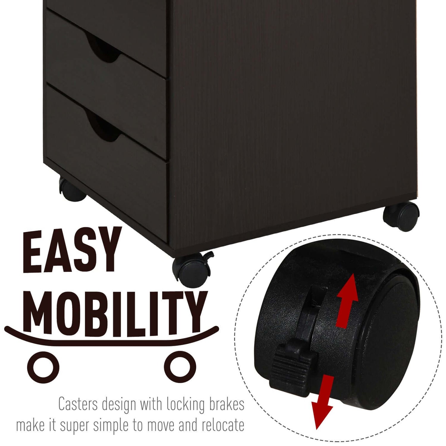 5-Drawer File Cabinet with Wheels – Brown