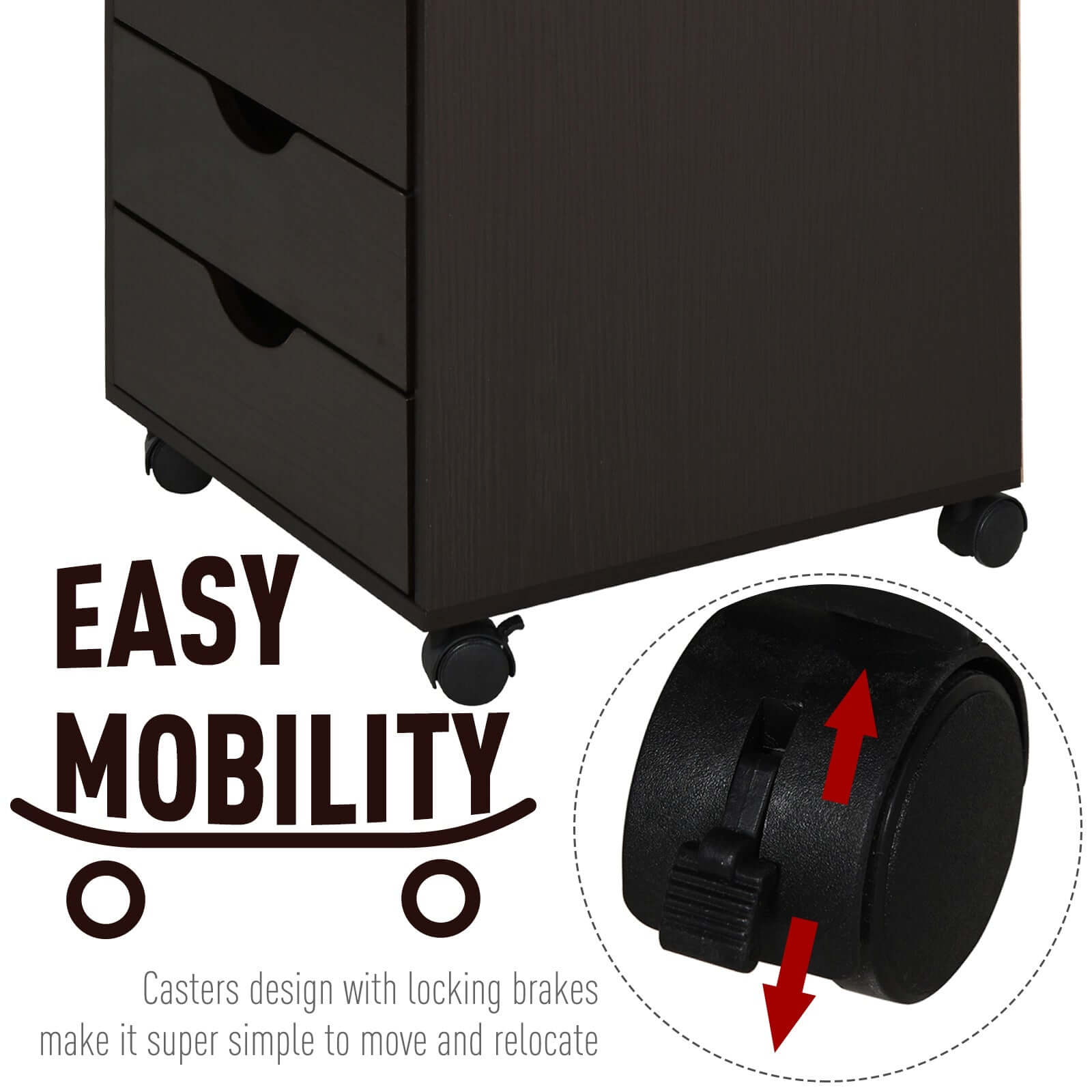5-Drawer File Cabinet with Wheels – Brown