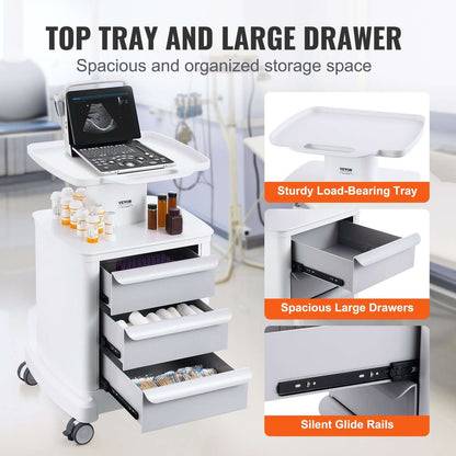 4-Tier Mobile Medical Cart with Drawers