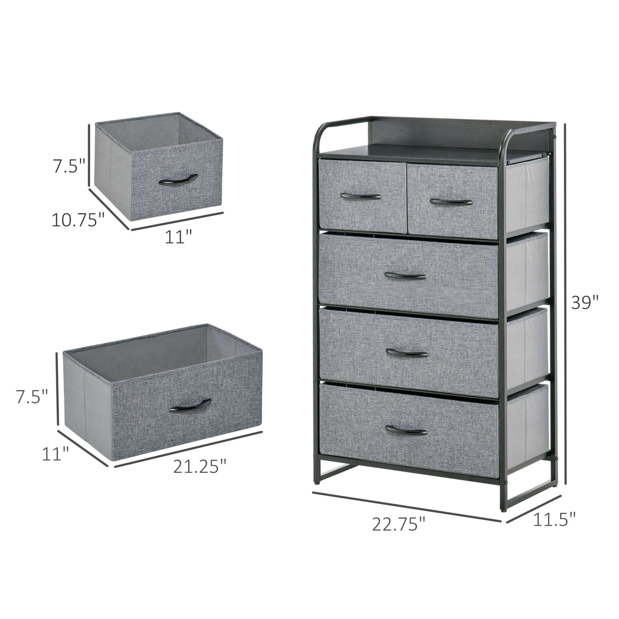 5-Drawer Steel Frame Dresser Tower – Gray