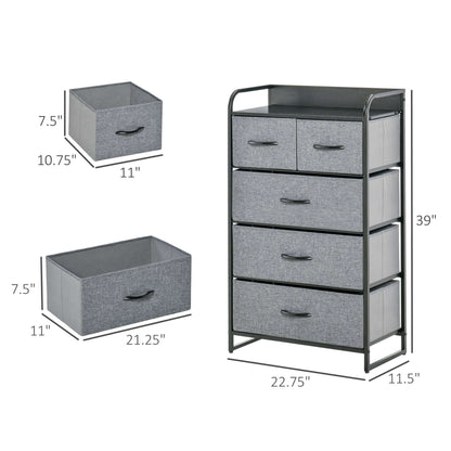 5-Drawer Steel Frame Dresser Tower – Gray