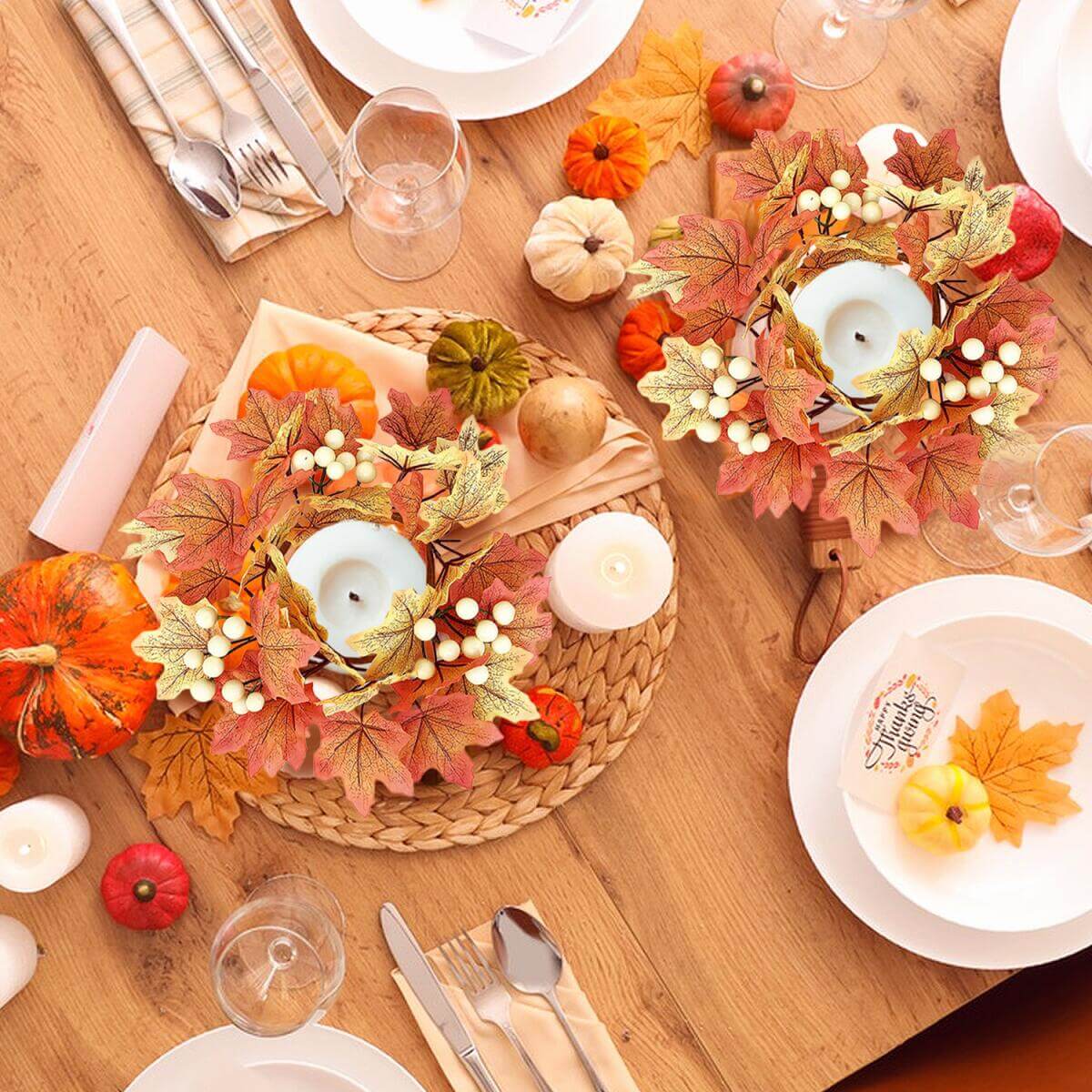 Fall Candle Rings Wreath Garland (2-Pack)