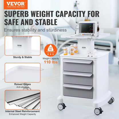 4-Tier Mobile Medical Cart with Drawers
