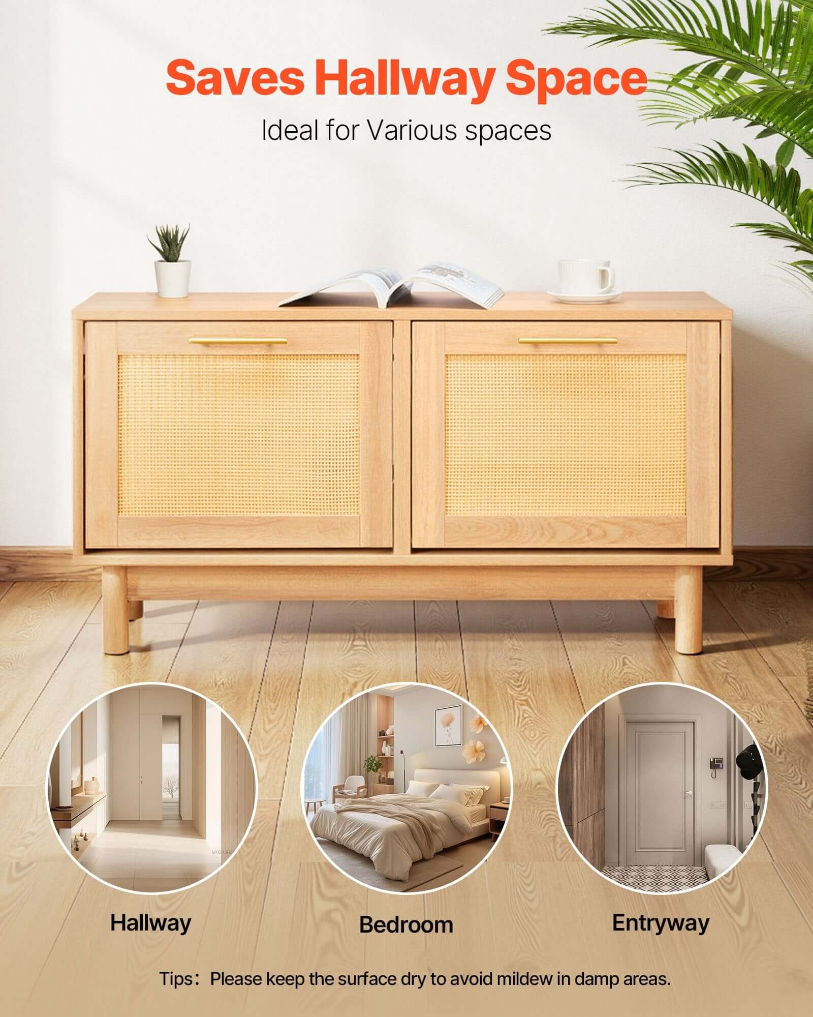Rattan Entryway Shoe Bench with Flip Drawers