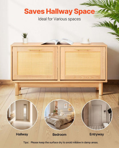 Rattan Entryway Shoe Bench with Flip Drawers