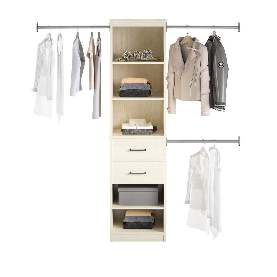 5-Shelf 2-Drawer Closet Organizer with Hanging Rods
