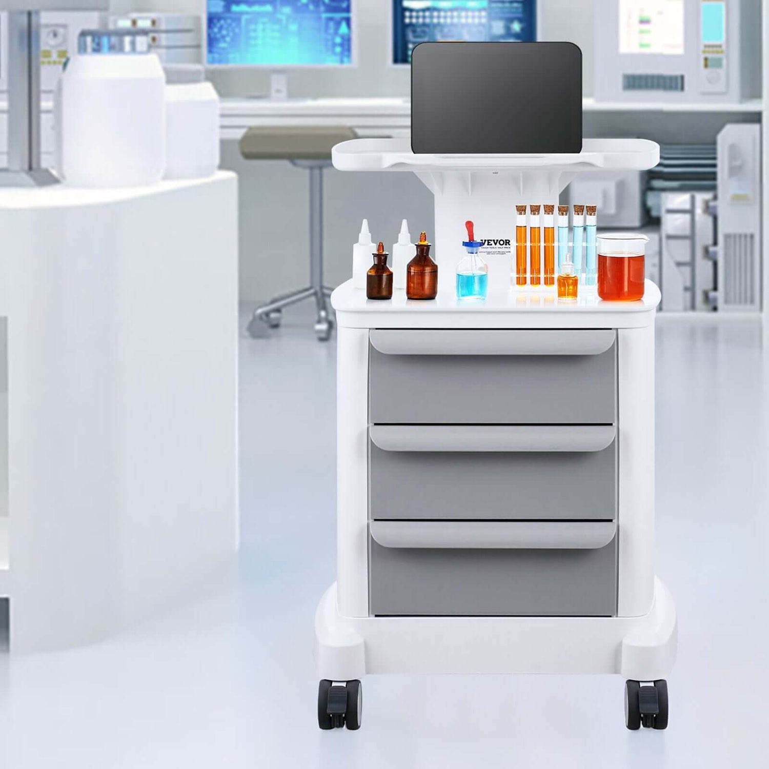 4-Tier Mobile Medical Cart with Drawers