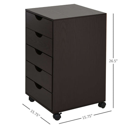 5-Drawer File Cabinet with Wheels – Brown