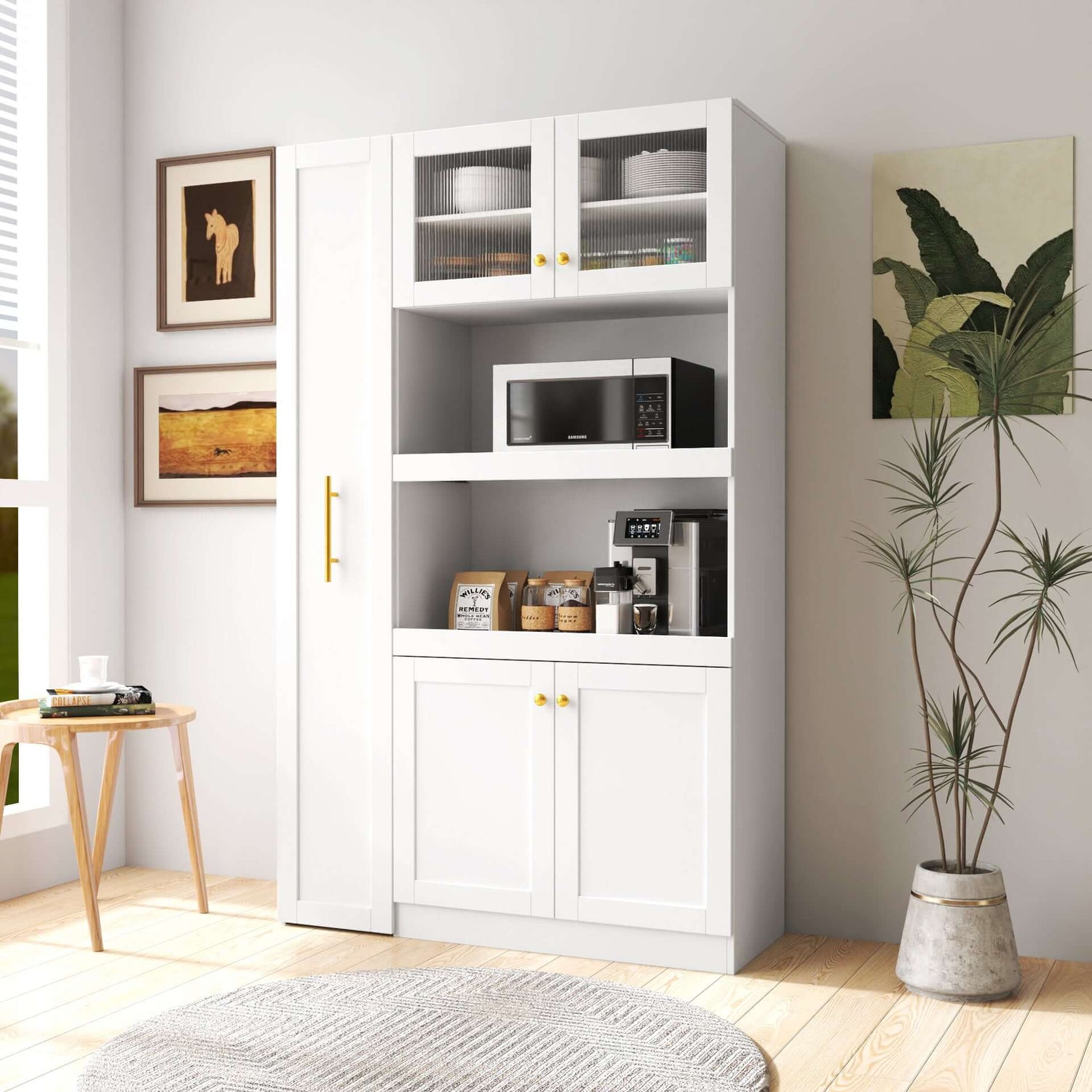 Farmhouse Kitchen Pantry Cabinet with Pull-Out Shelf