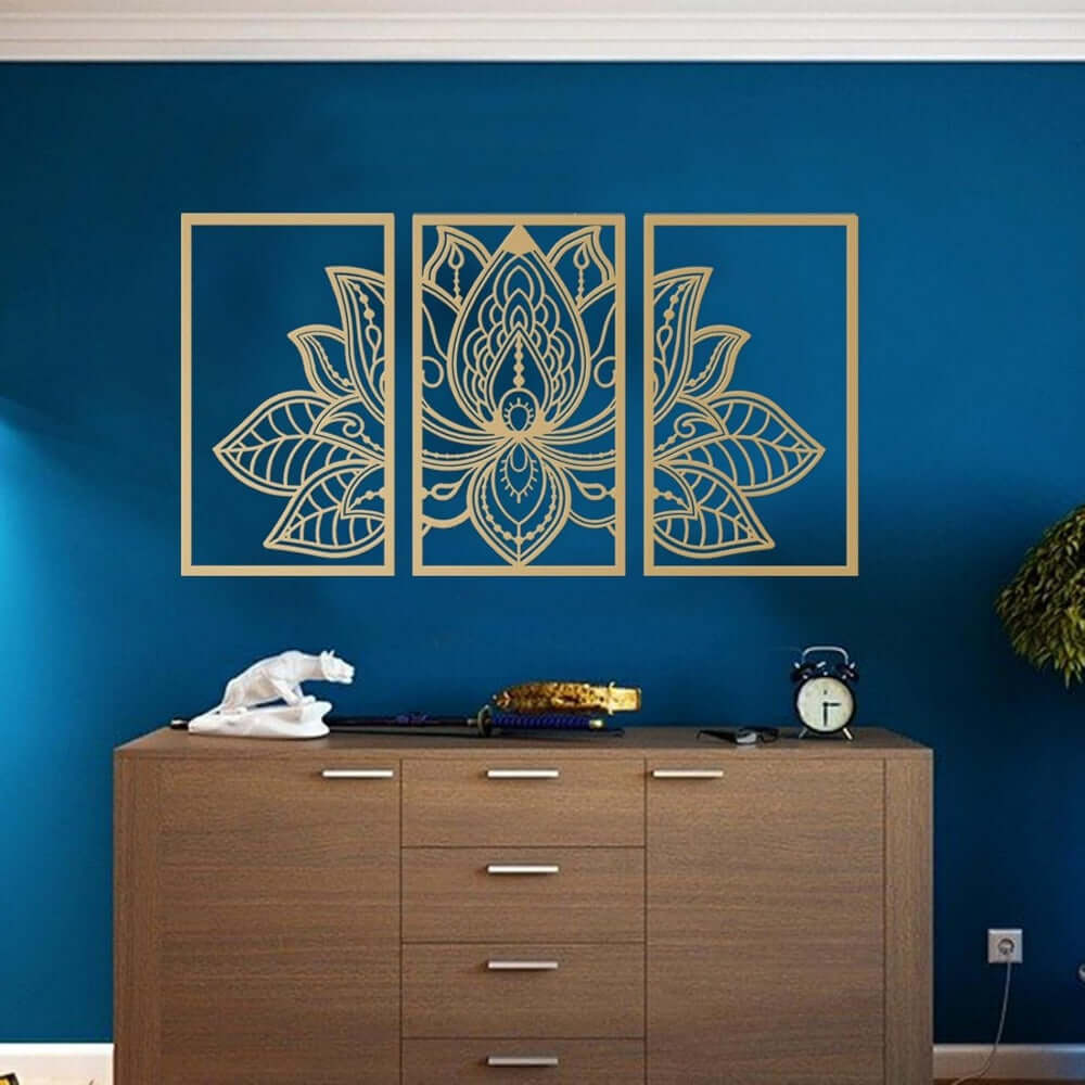 Golden Lotus Mandala Metal Wall Art